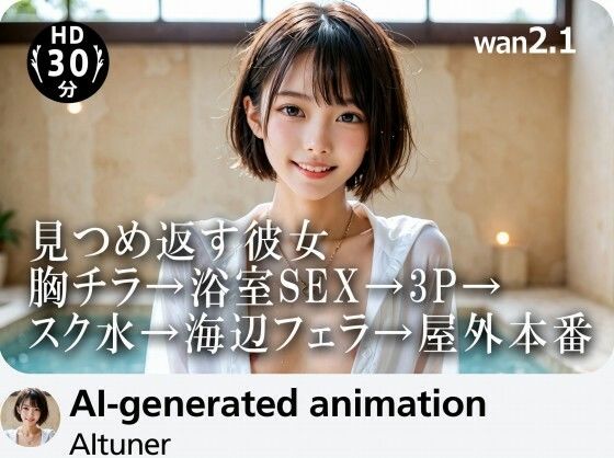 【完全無料】【30分HD】見つめ返す彼女──胸チラ→浴室SEX→3P→スク水→海辺フェラ→屋外本番｜d_687848